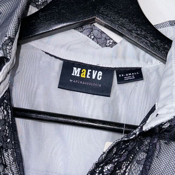 Anthropologie Maeve Lace Sheer Long Sleeve Button Down Blouse/Shirt Size XXS - Picture 11 of 14